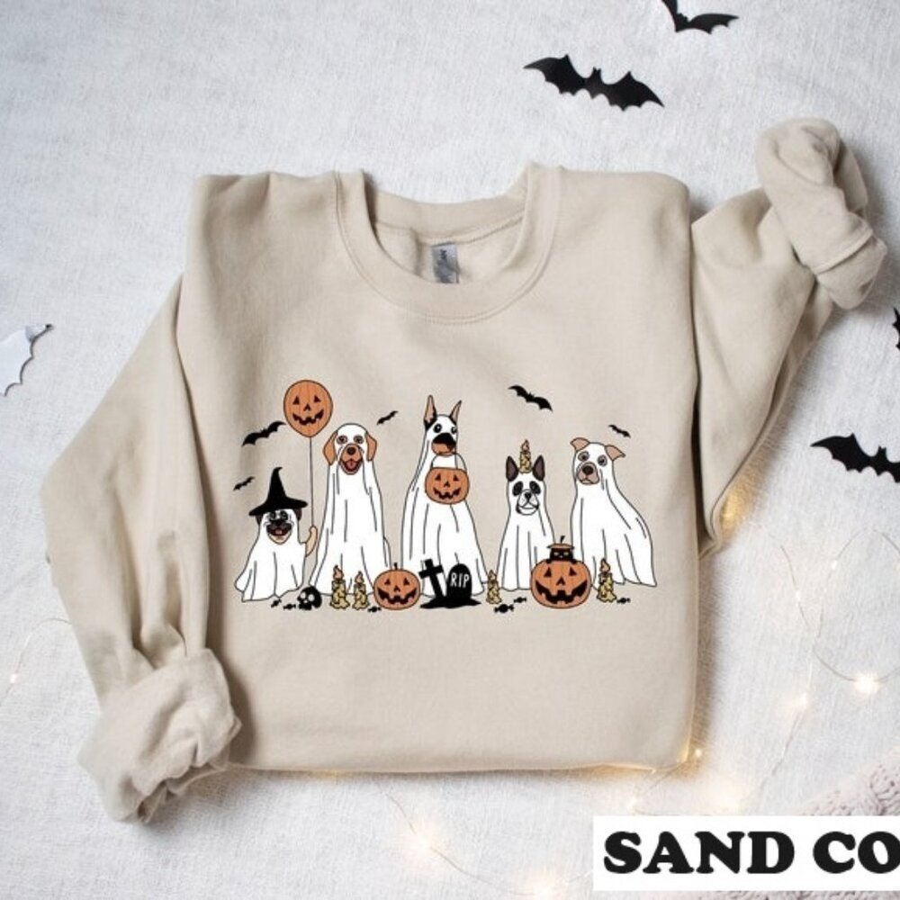 Dog Ghost Halloween Sweatshirt Cute Pet Spooky Season Cozy Pullover 05